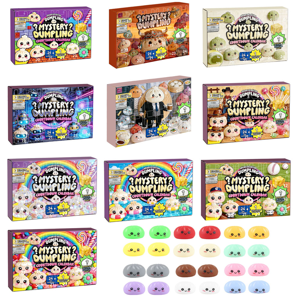 Mystery Box Blind Bag - サプライズ餃子ブラインドボックスカウントダウンカレンダー24日間ストレス解消スクイーズトイセット子供ティーン女性デスクパーティーテーブルデコレーションギフト