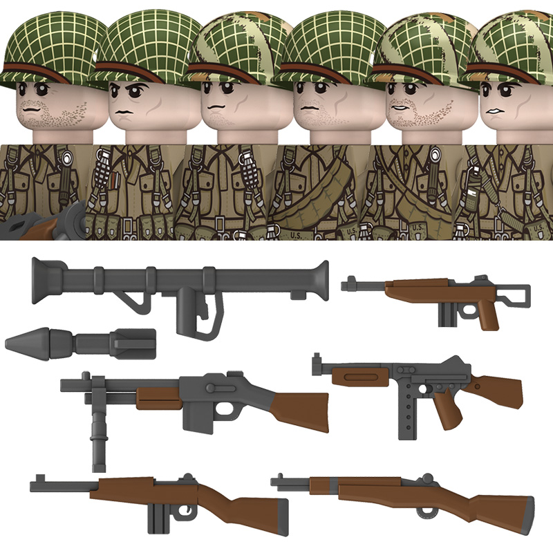 Lego Minifigure Holder - WW2 米国 101 空挺師団軍事兵士ビルディングブロック空軍陸軍歩兵バズカ武器アクセサリーレンガのおもちゃ