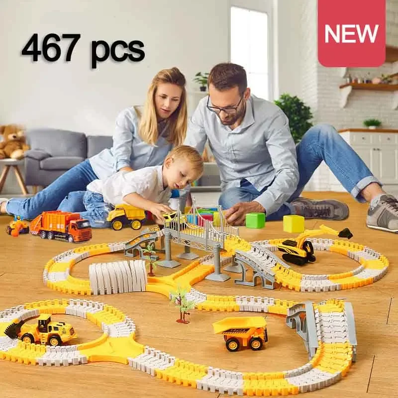 Hot Wheels Car Track Sets - 137-467 個子供電気トラックおもちゃの車エンジニアリング車子供の知育玩具トラック車列車のおもちゃ子供の誕生日ギフト